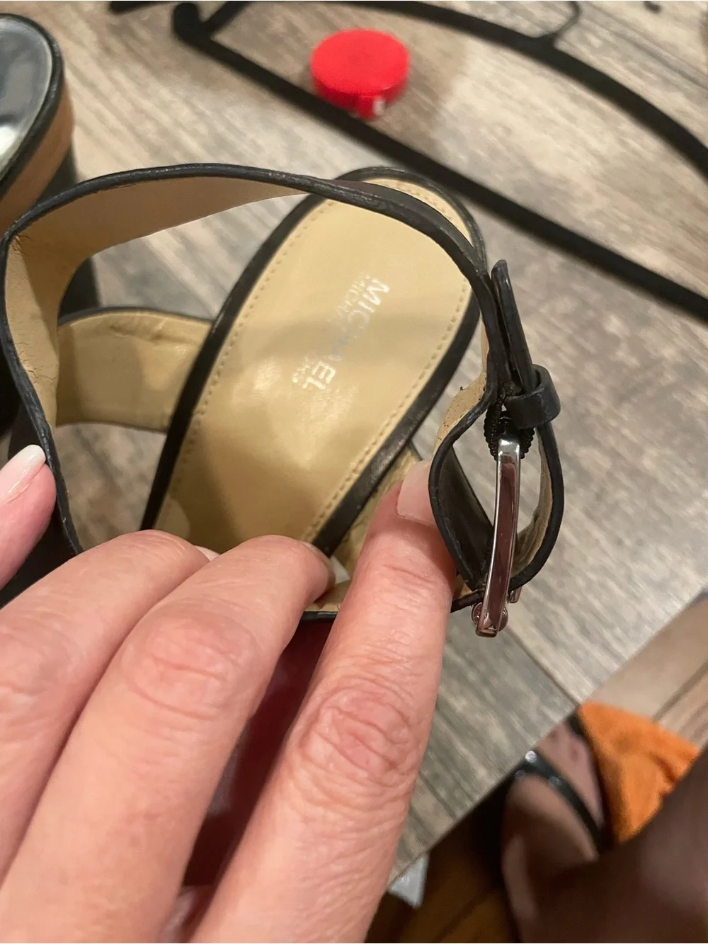 Michael Kors Black Leather Wedge Sandals with Buckle